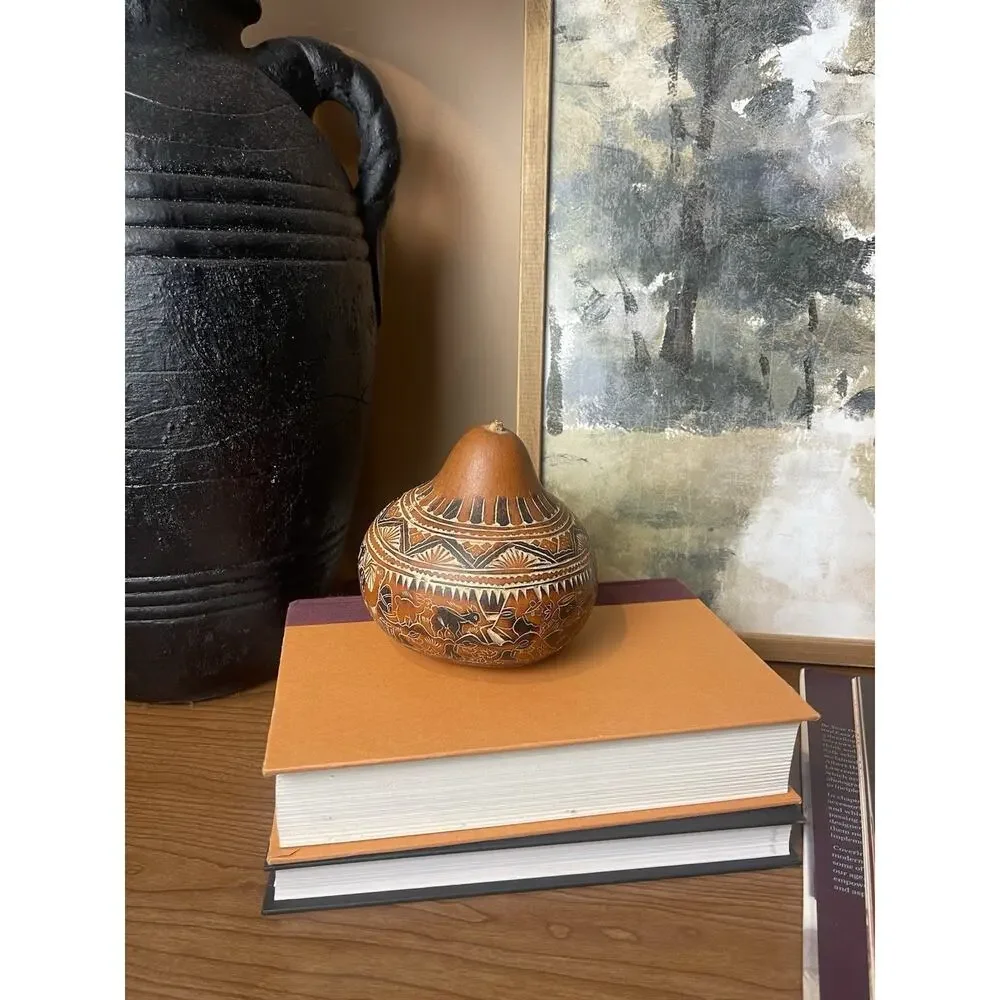 Peruvian Carved South American Gourd 
